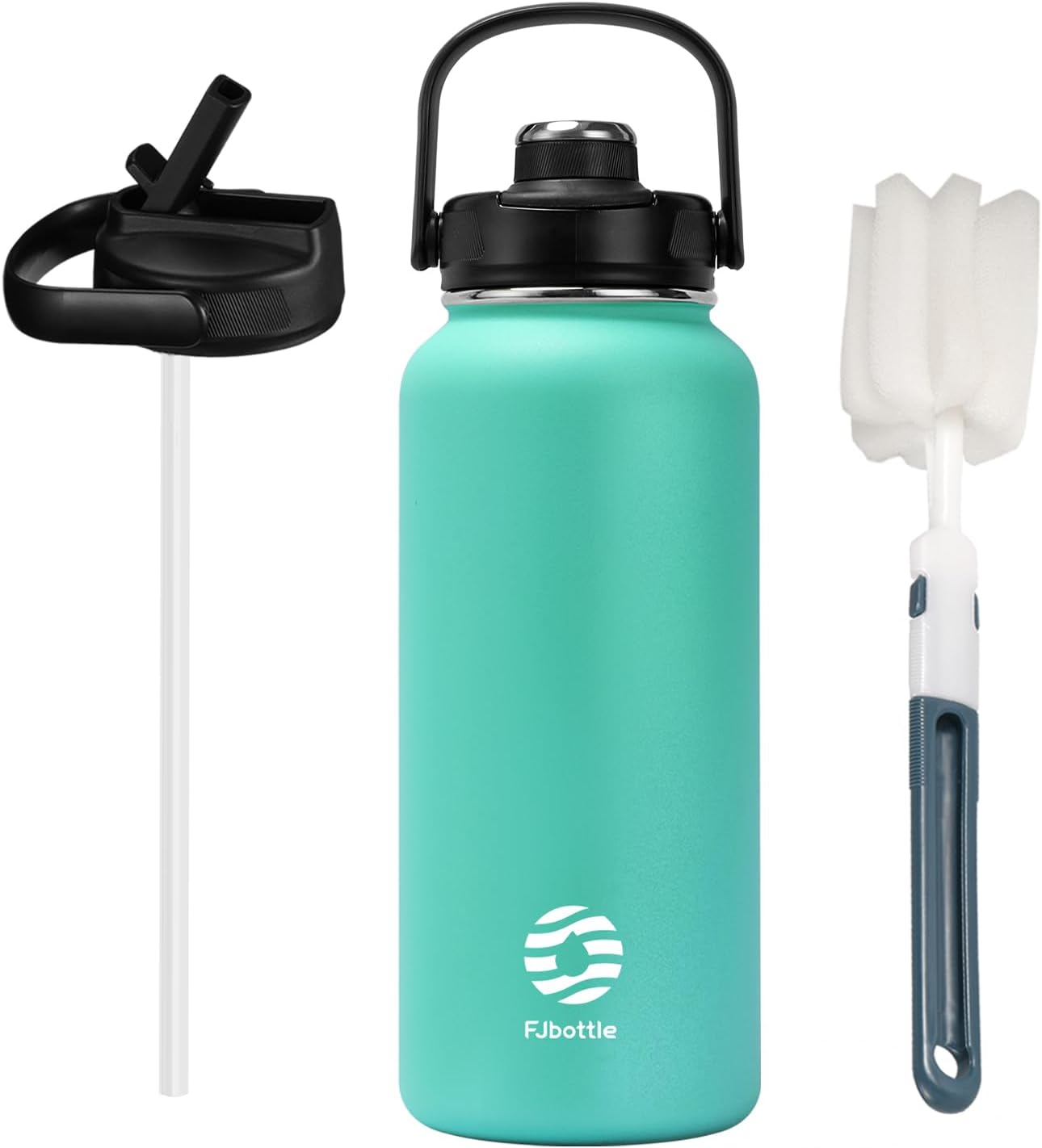 Botellas de agua aisladas de acero inoxidable de 32 onzas con tapa de boquilla y tapas de pajilla, botella de agua deportiva, doble pared a prueba