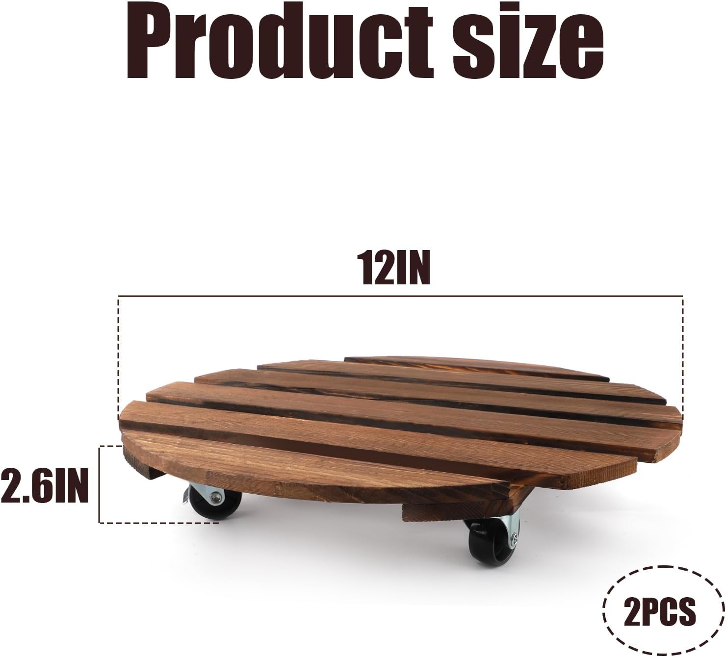2 piezas de madera para plantas con ruedas bloqueables, carrito redondo de 12 pulgadas para transportar fácilmente macetas de 150 libras para