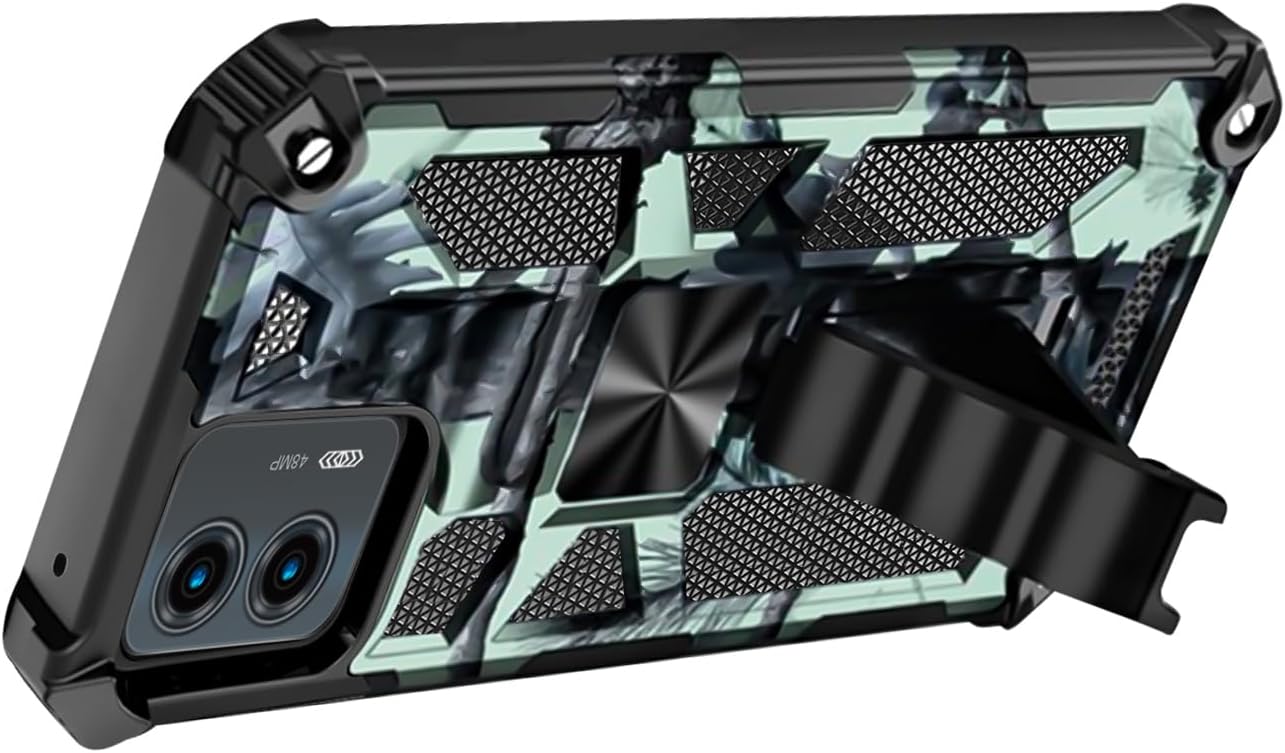 Funda para Motorola G 5G 2023, con 2 protectores de pantalla de vidrio templado, grado militar, soporte con soporte magnético para automóvil, funda