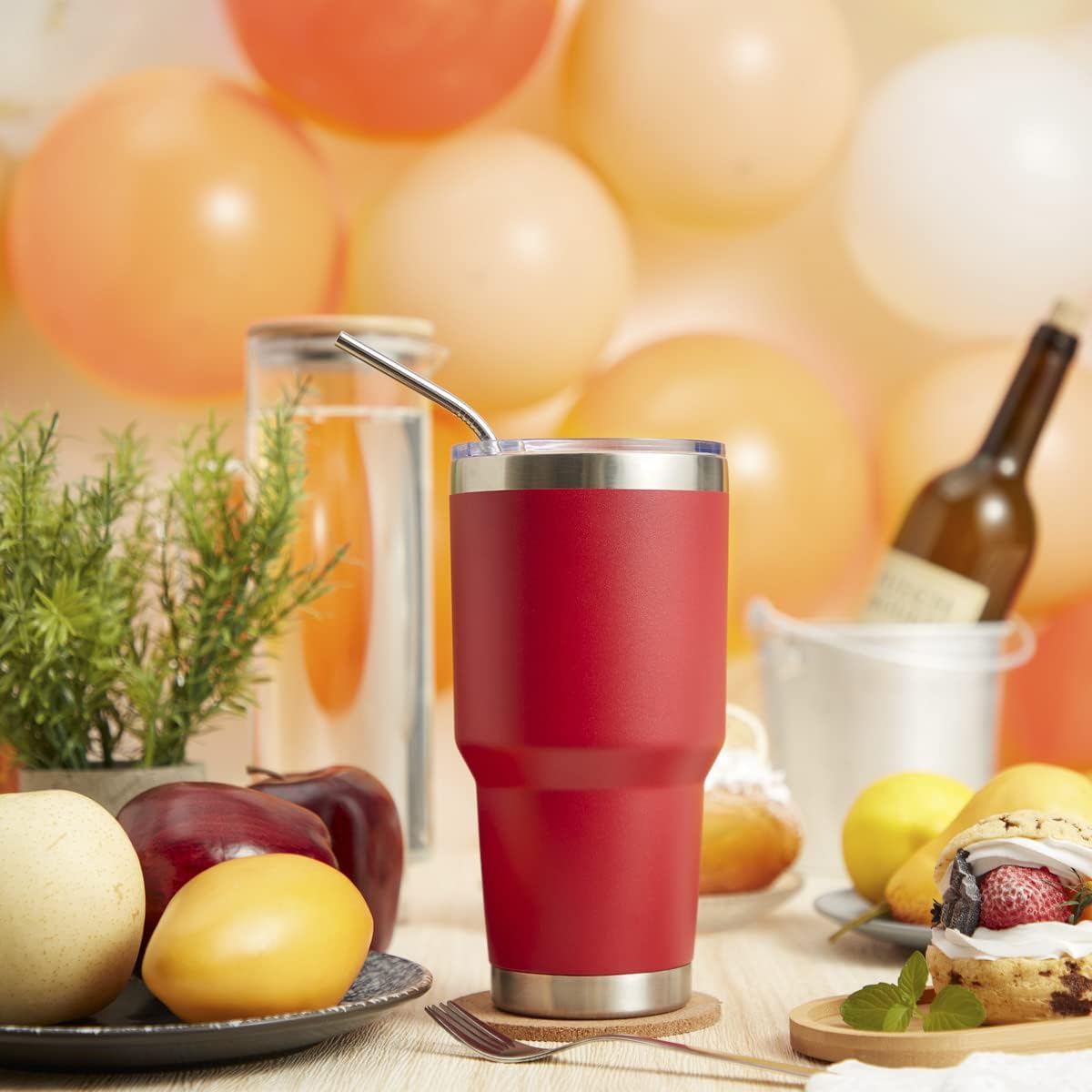 MEWAY Vaso de 30 onzas con aislamiento al vacío de doble pared, vaso de acero inoxidable con tapa, revestimiento de polvo duradero, taza de café