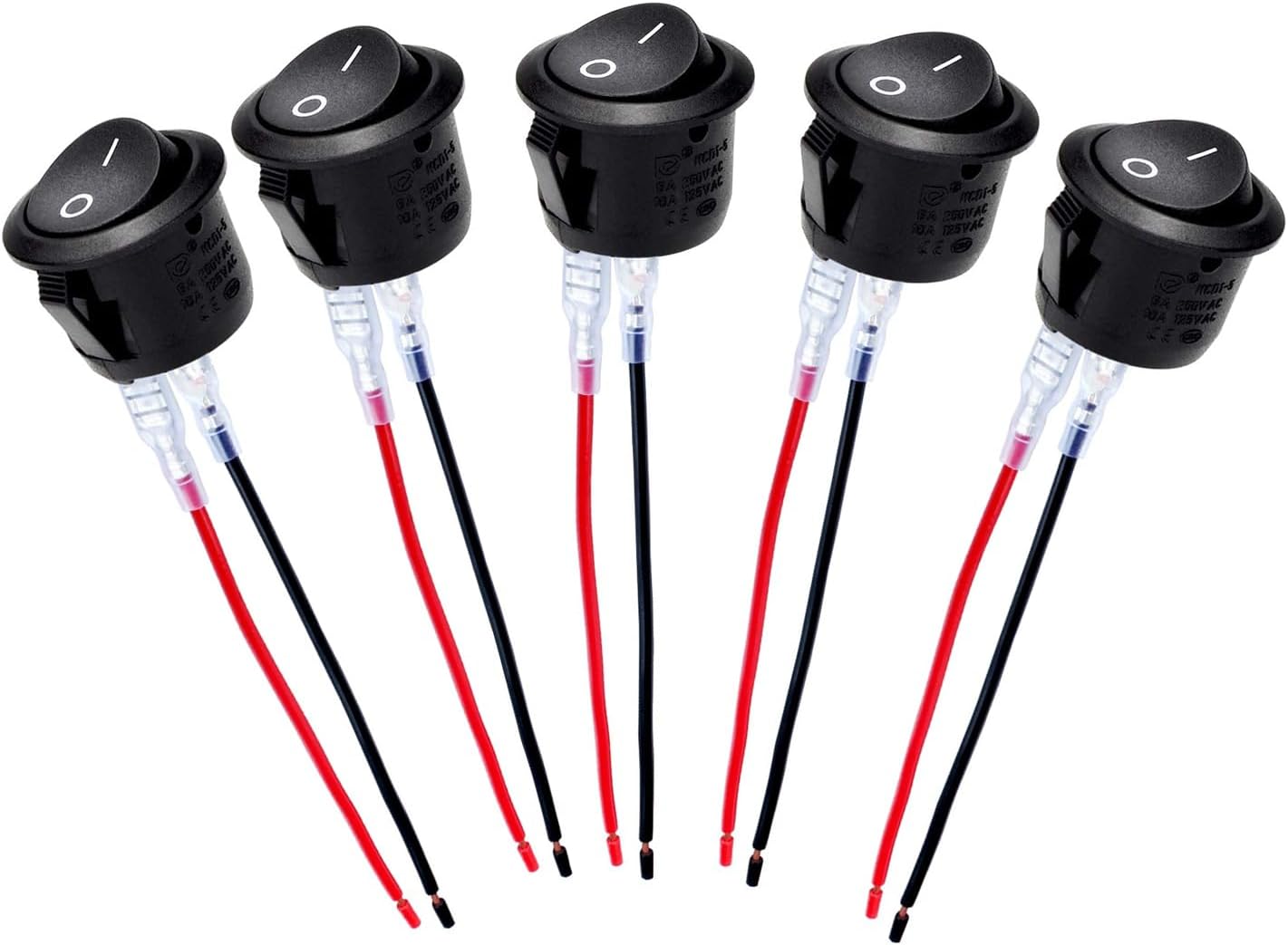 Sodcay 5 interruptores basculantes redondos KCD1 de 2 pines a prueba de polvo, mini botón oscilante redondo de 12 V CC, selector pequeño con cable