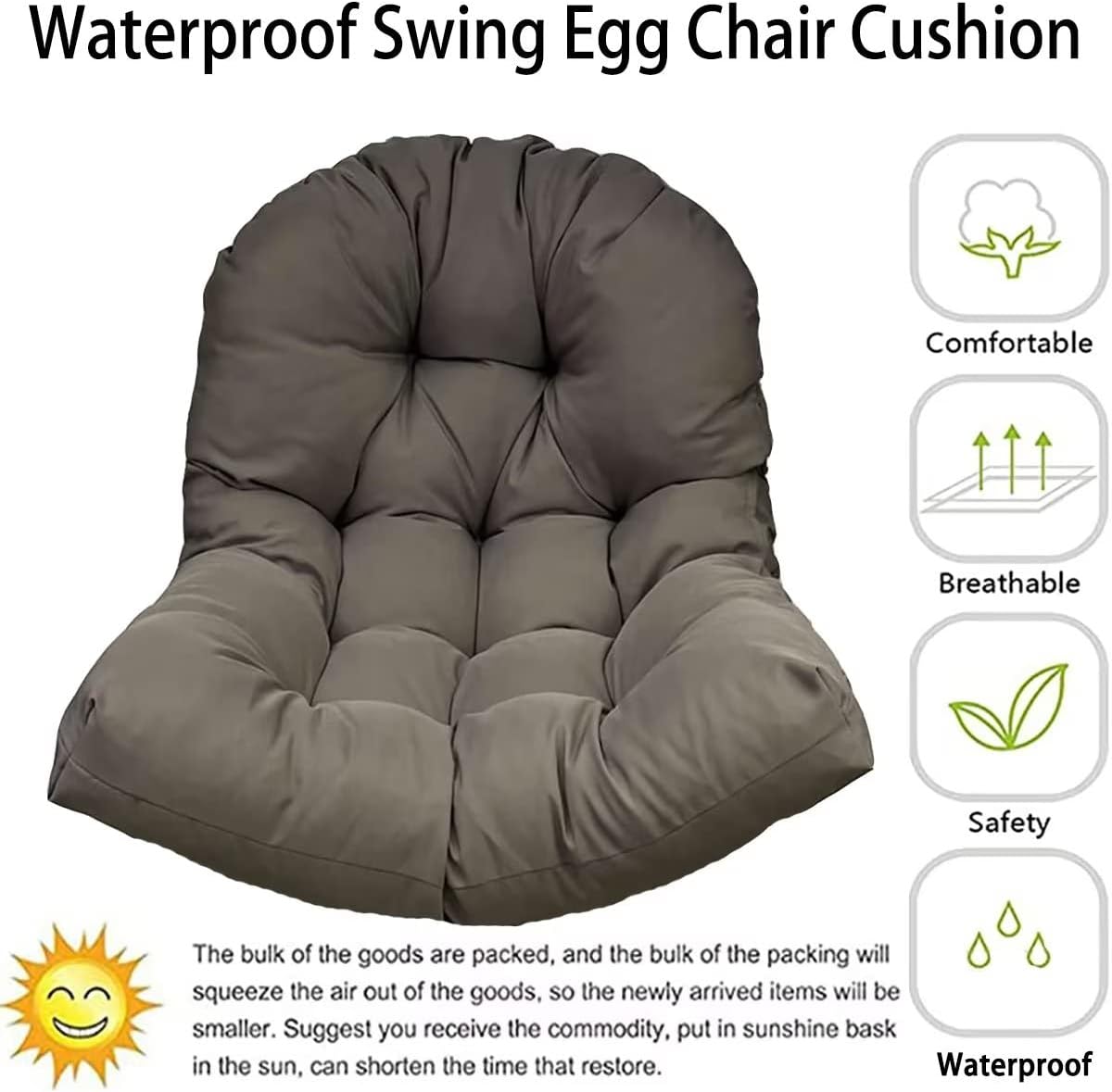 Cojín para silla de huevo de color azul marino, impermeable, para colgar, cojín de asiento para silla de huevo colgante de patio, jardín, para uso