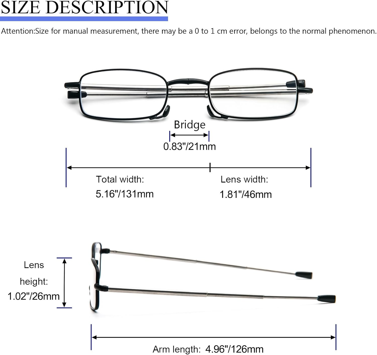 Paquete de 3 lentes de lectura plegables con llavero, bolsas compactas para mujeres y hombres, bloqueo de luz azul, bisagra de resorte, lectores de