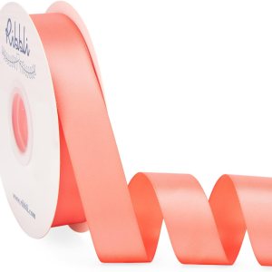 Ribbli Cinta de satén coral claro de doble cara de satén de 1 pulgada x 50 yardas, cinta coral claro para envolver regalos, manualidades, decoración Ribbli Cinta de satén coral claro de doble cara de satén de 1 pulgada x 50 yardas, cinta coral claro para envolver regalos, manualidades, decoración