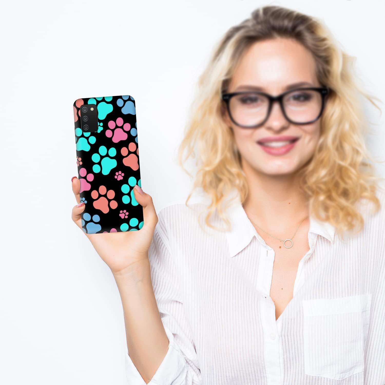 Glisten – Funda para Samsung Galaxy A03s, Samsung A03s – Diseño de huella de perro impreso de plástico delgado a presión en la parte trasera