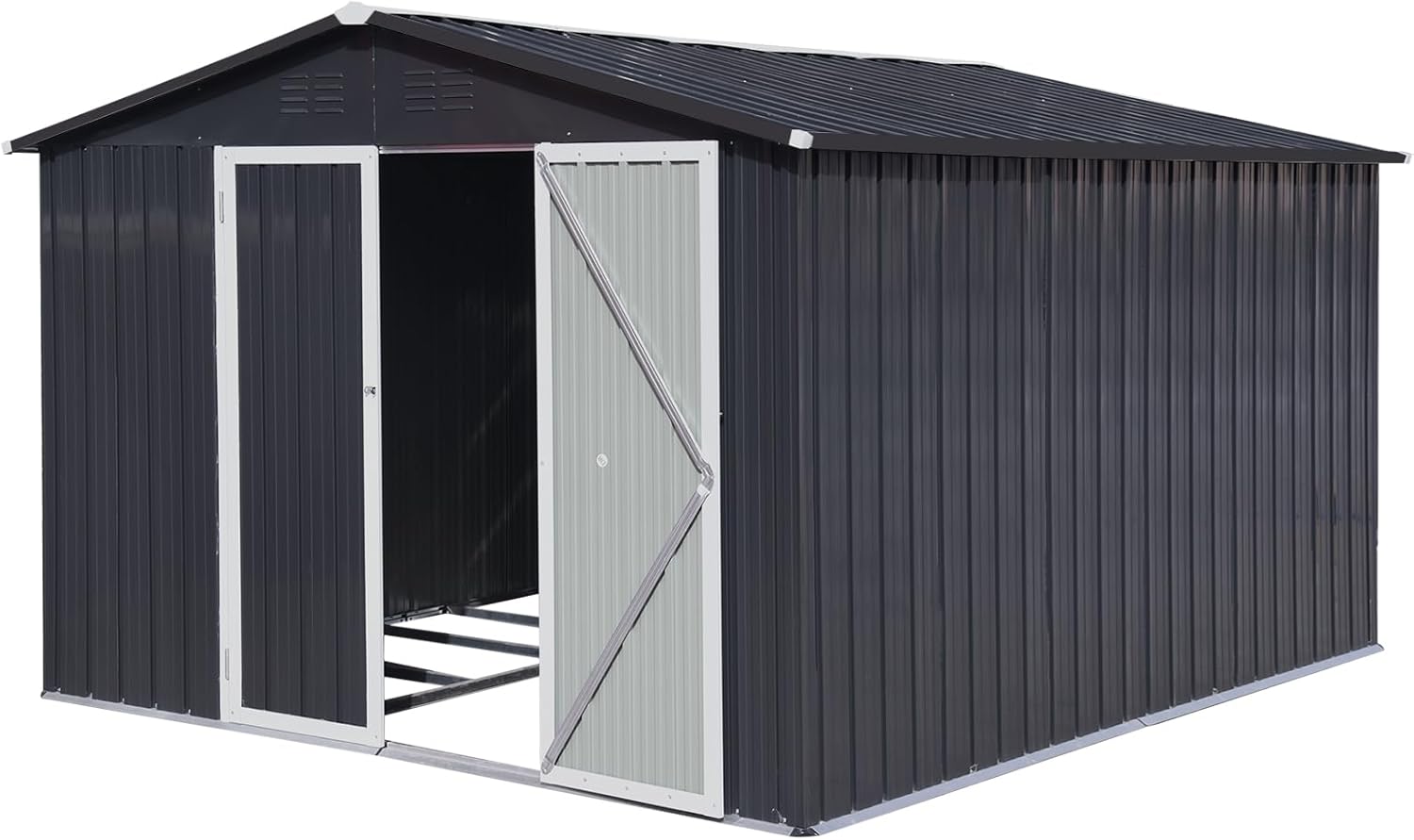 Cobertizos y almacenamiento al aire libre, cobertizo de almacenamiento de metal exterior de 10 x 8 pies de acero galvanizado con puerta bloqueable,