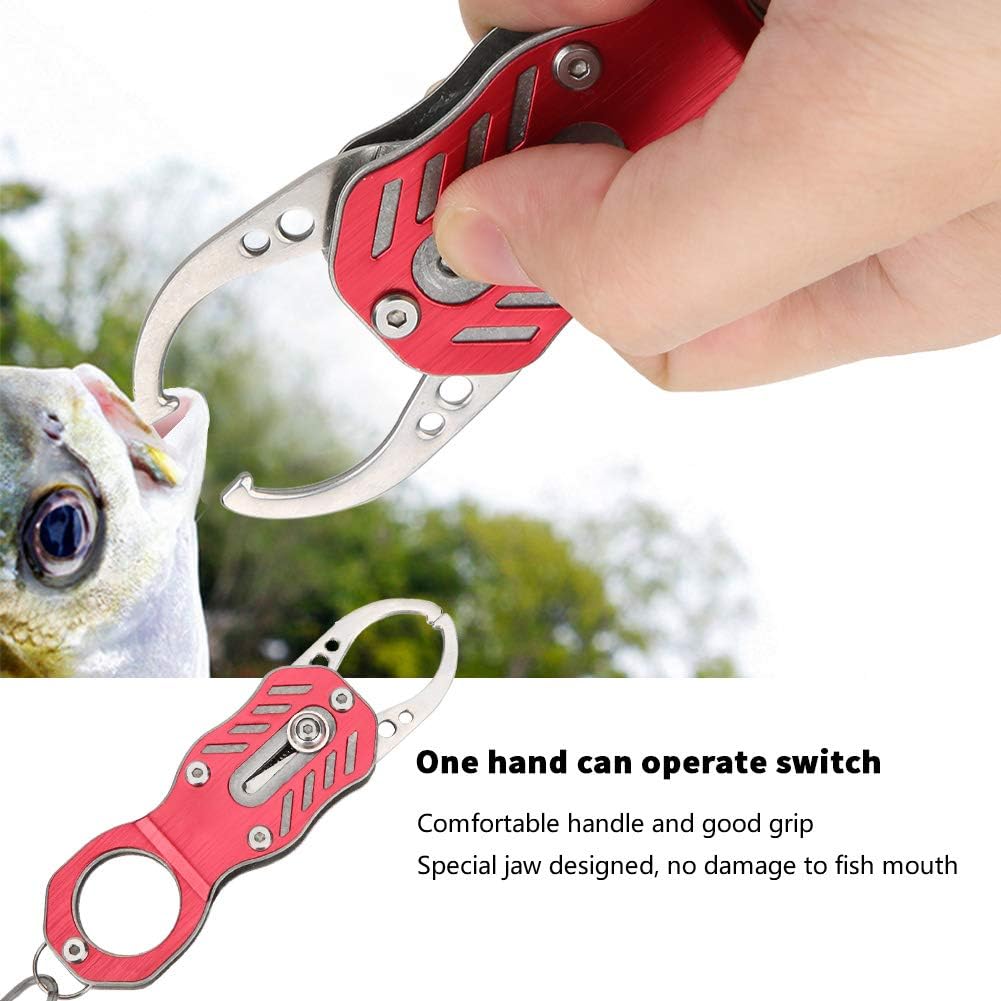 Mini abrazadera de agarre de pesca con cuerda antipérdida, diseño de aleación de aluminio ligero para un fácil control de peces y resistencia a la