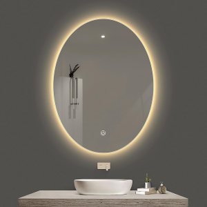 Espejo LED ovalado para baño, espejo de tocador con luces, espejo circular antivaho montado en la pared para dormitorio (color cálido, tamaño 19.7 x Espejo LED ovalado para baño, espejo de tocador con luces, espejo circular antivaho montado en la pared para dormitorio (color cálido, tamaño 19.7 x