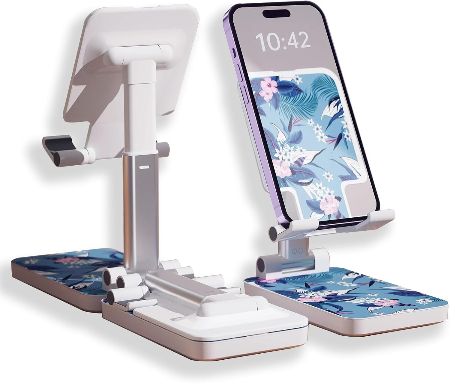 Heainaiyoo Soporte plegable para teléfono celular, soporte de teléfono celular ajustable en altura en ángulo, soporte para teléfono para escritorio,