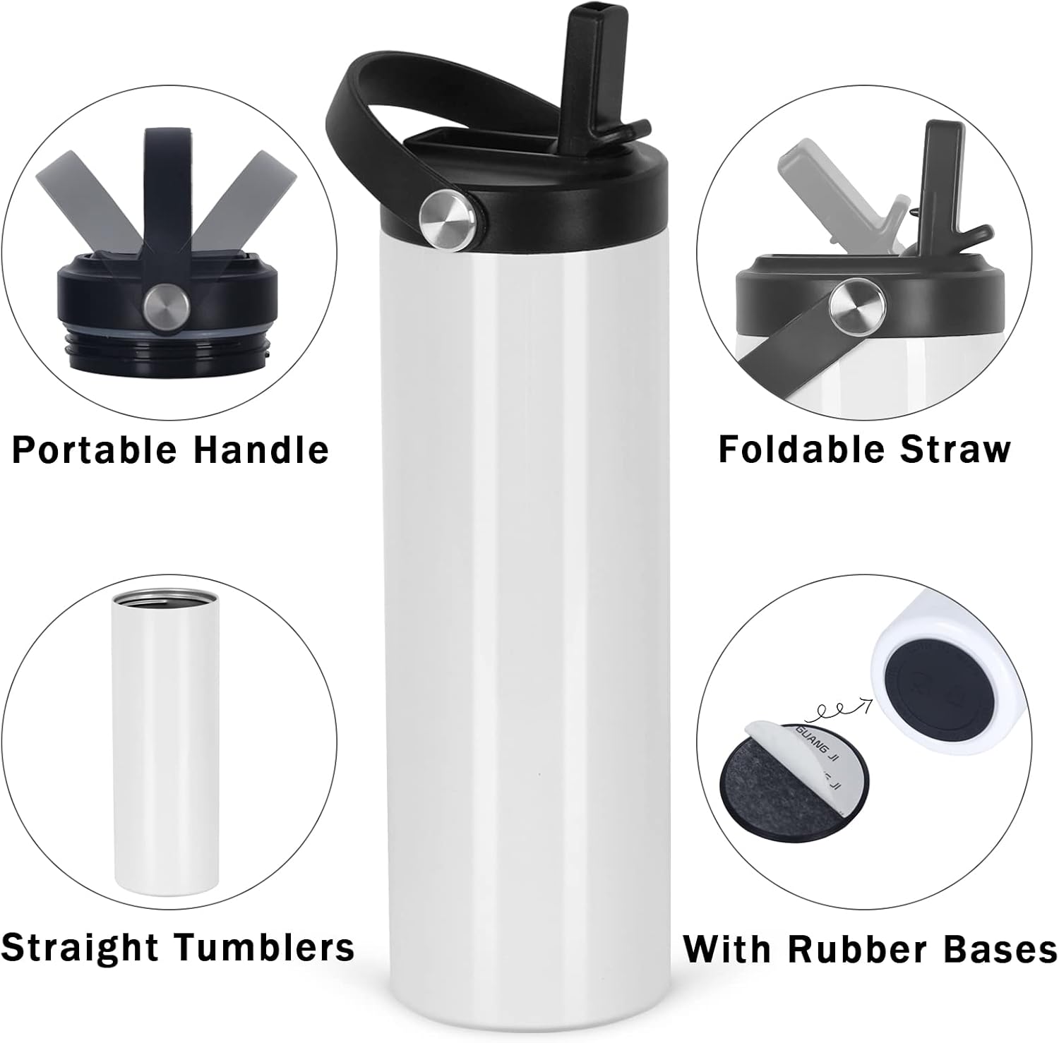 Paquete de 12 botellas de agua de sublimación en blanco de 20 onzas, vaso de sublimación a granel delgado recto de doble pared de acero inoxidable