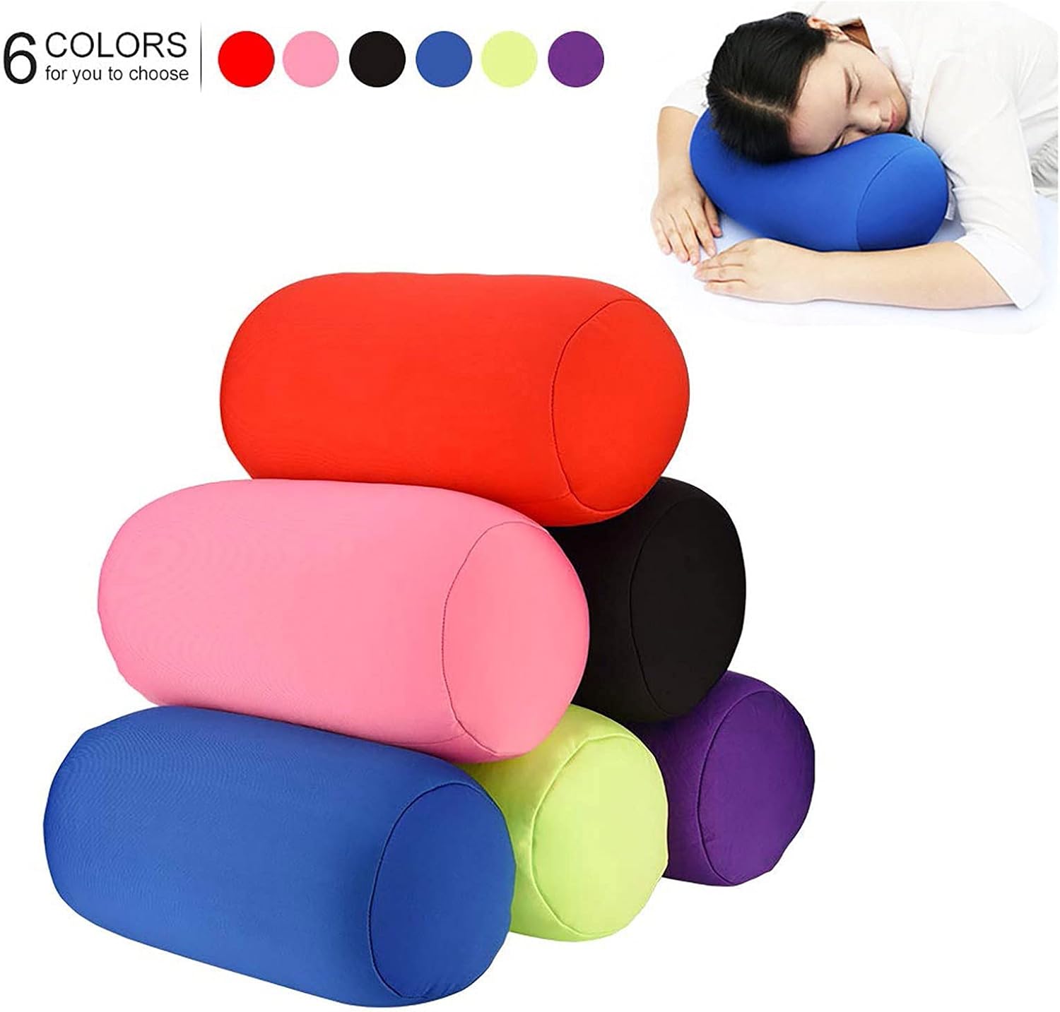 Almohadas de cuello enrollables de microcuentas, almohada de espuma Mooshi, cojín de tubo de espuma Mooshi, apoyo lumbar, almohadas para viajes,