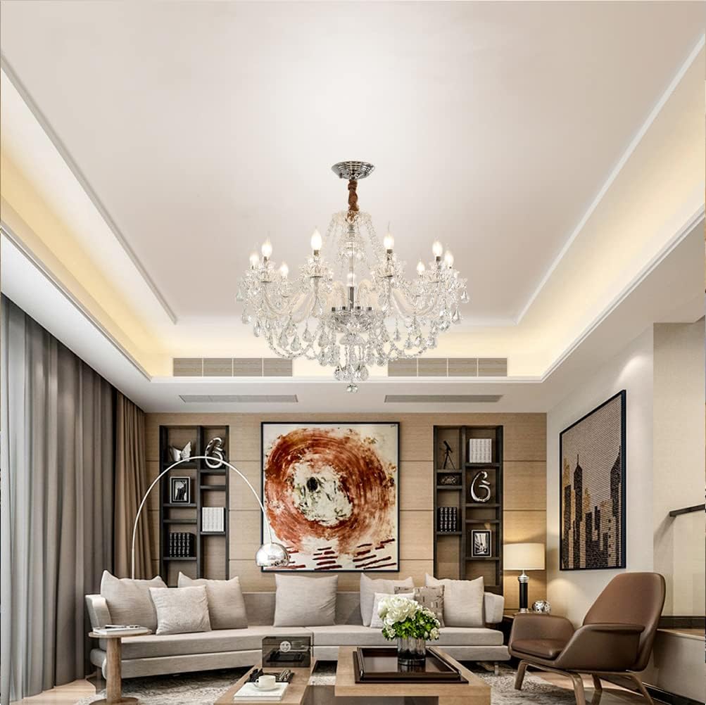 Durahonn Candelabro de cristal K9, 10 luces E12, lámpara colgante de cristal para comedor, sala de estar, dormitorio, luces de techo de cristal de