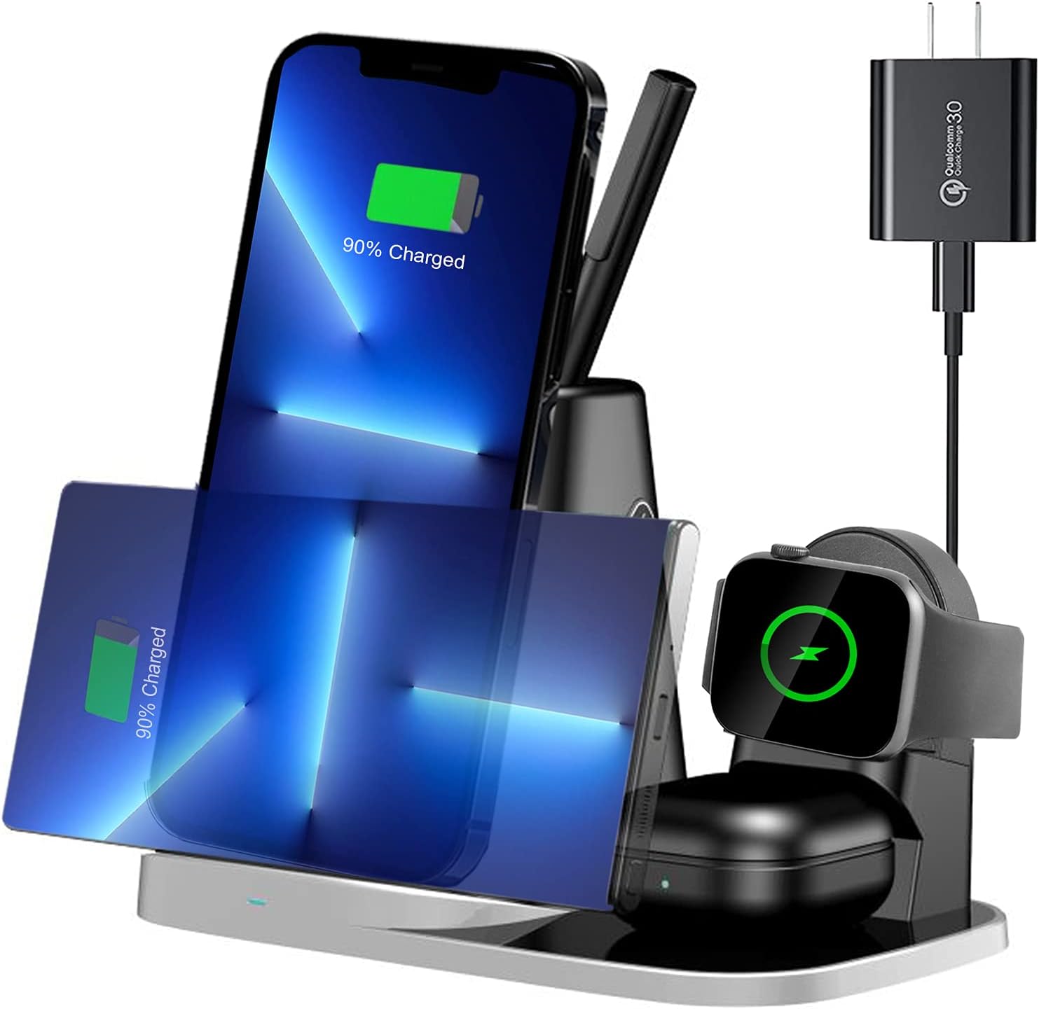TOP SKY Estación de carga inalámbrica 4 en 1 con organizador de escritorio, cargador inalámbrico Qi compatible con iPhone 131211, iWatch 2 3 4 5 6
