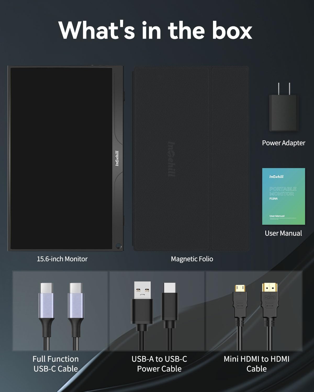 Intehill Monitor portátil para portátil y mini PC, pantalla 1080P Matt A+ de 15.6 pulgadas con USB tipo C y HDMI, monitor de viaje para nómadas