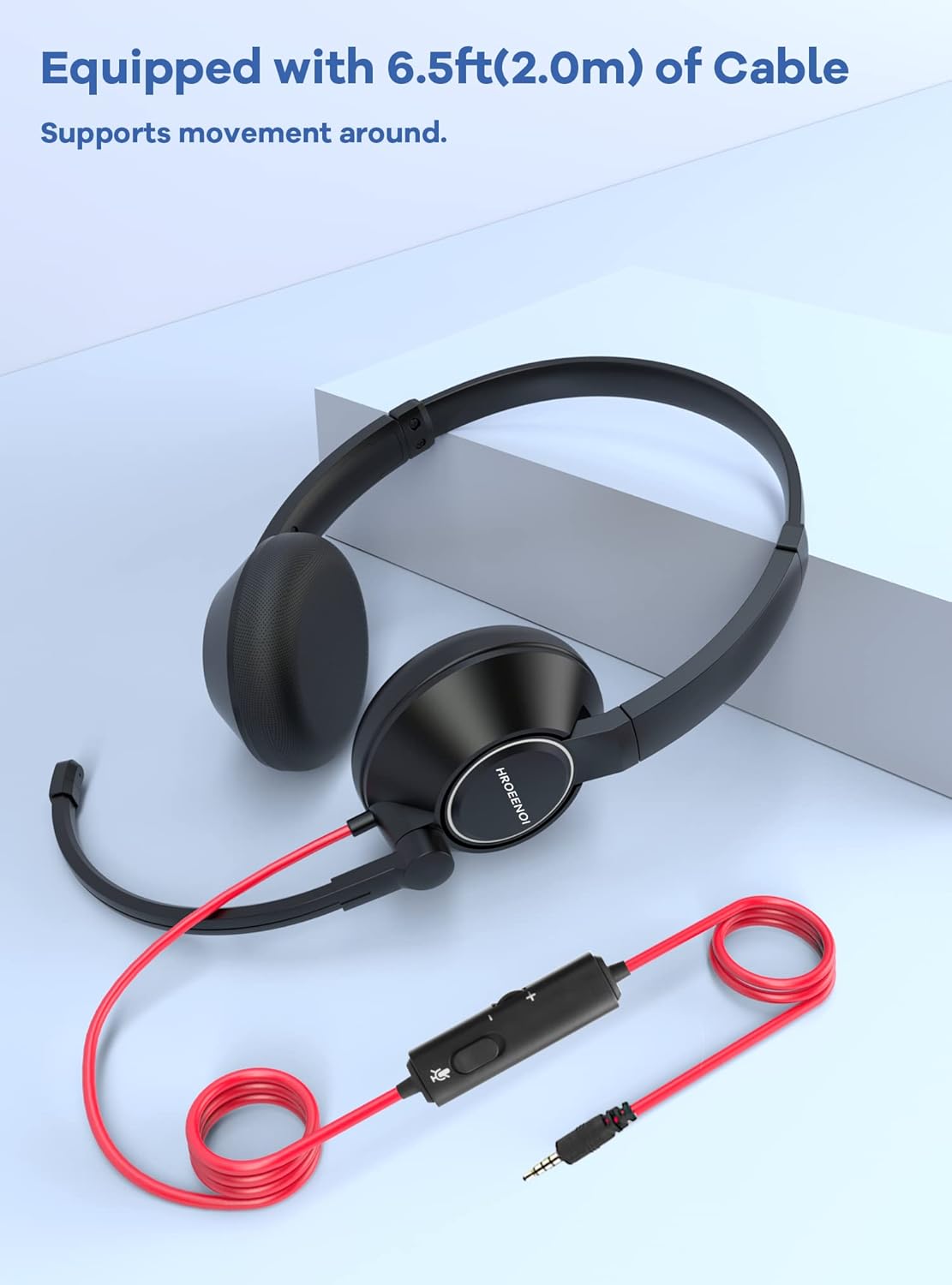 HROEENOI Auriculares con cancelación de ruido con micrófono para PC y portátil, conector de 0.138 in, auriculares con cable para trabajo, zoom,