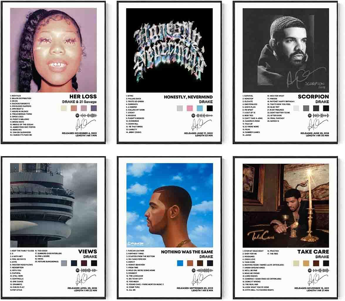 DIDIDO Drake – Póster impreso limitado para portada de álbum, póster de música de rapero, lienzo de arte de pared, juego de 6 para decoración de
