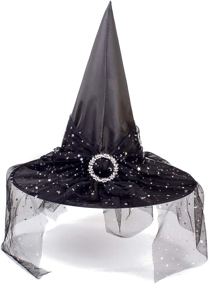 Giga Gud 4 sombreros de bruja de Halloween, sombrero de bruja vintage, velos de encaje transparente, sombreros impresos, suministros de fiesta,