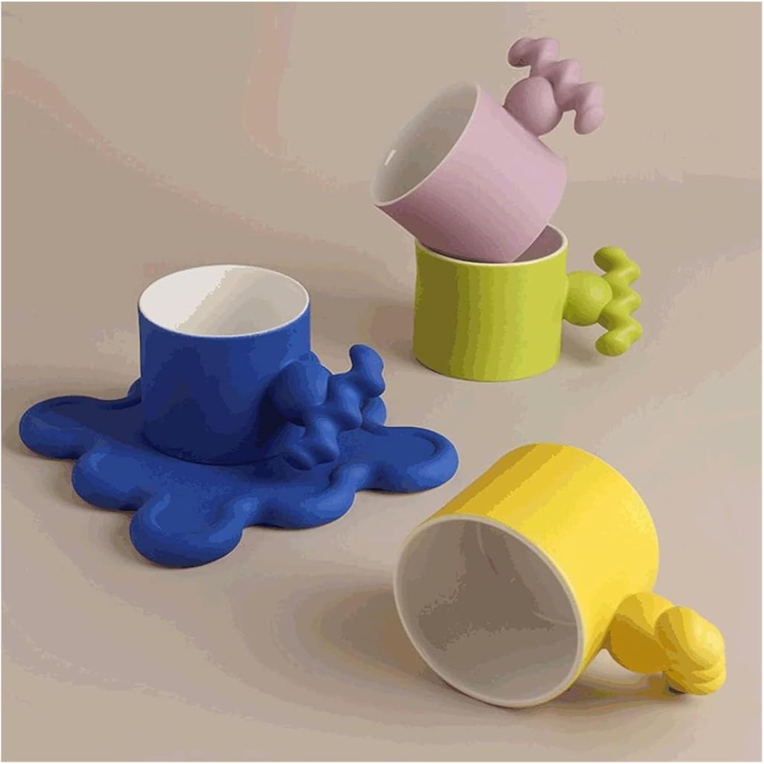 Taza creativa de cerámica taza de café y platillo, 7.1 fl oz, taza estética reutilizable de cerámica esmerilada para bebidas fríascalientes, 5
