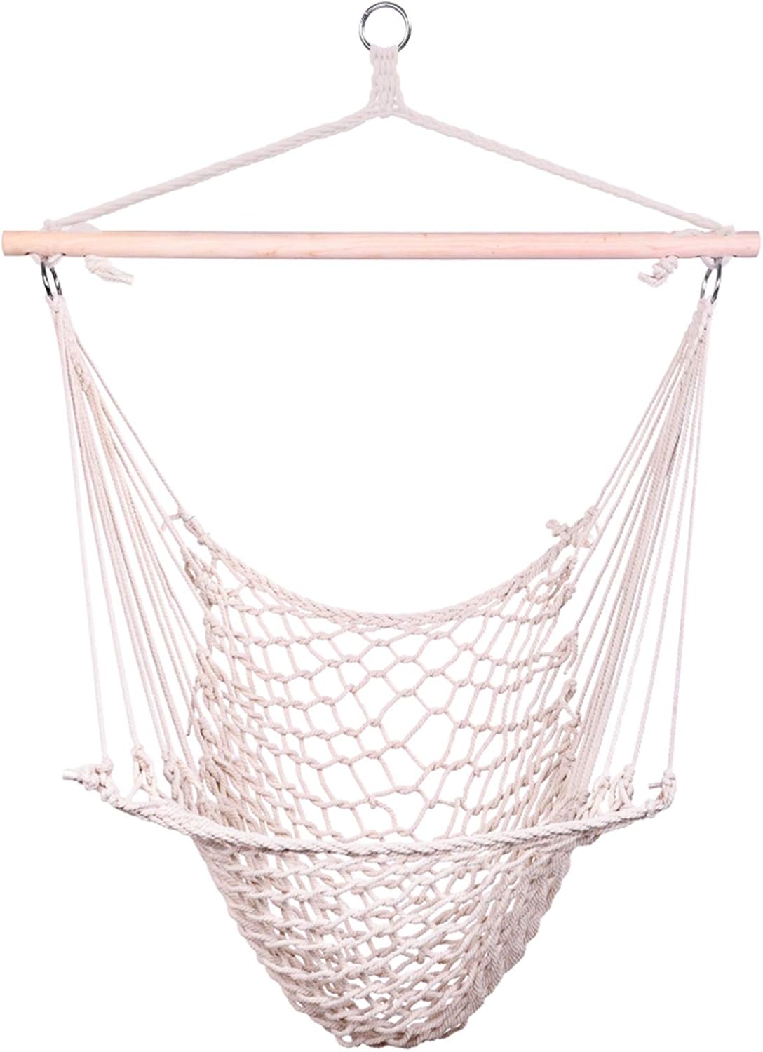Silla colgante de cuerda para airecielo, color beige, hamaca colgante de macramé, silla columpio de cuerda de malla tejida hecha a mano para