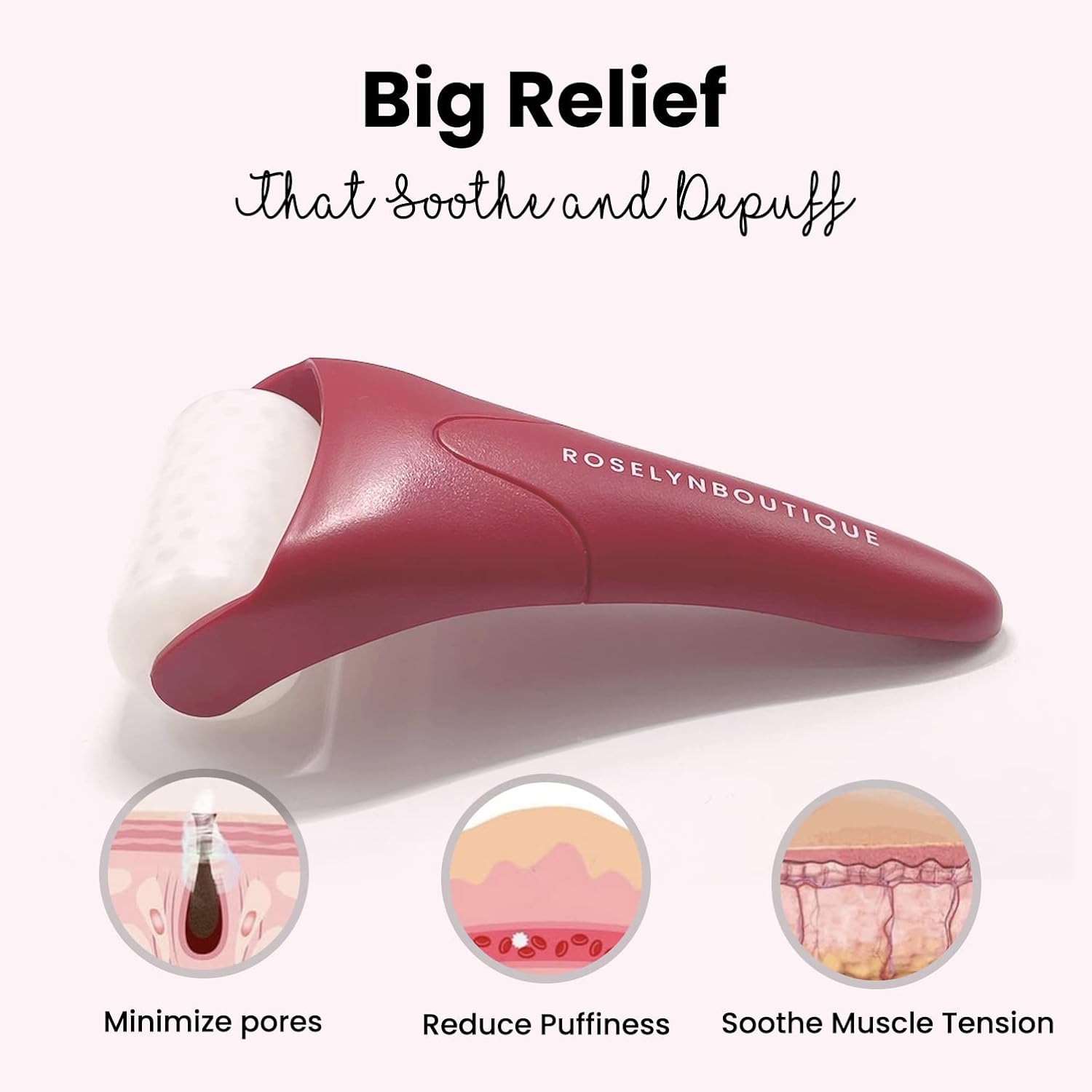 Rodillo de hielo para cuidado facial, rodillo de masaje facial crioterapia, reduce la hinchazón, alivio del dolor de migraña (rojo granate).