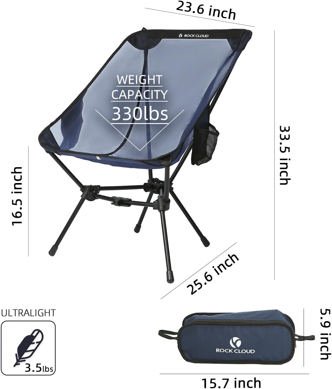 ROCK CLOUD Paquete de 2 sillas de camping portátiles, sillas plegables ultraligeras, compactas para exteriores, tamaño grande, para campamento,