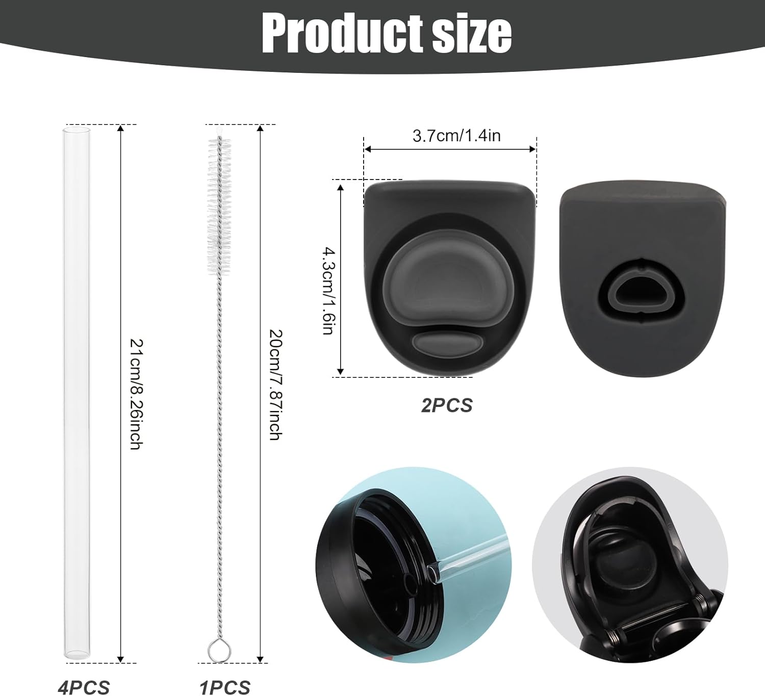 2 tapones de repuesto compatibles con Owala Freesip de 24 onzas, 32 onzas, con 4 popotes de plástico de repuesto reutilizables, 1 cepillo de