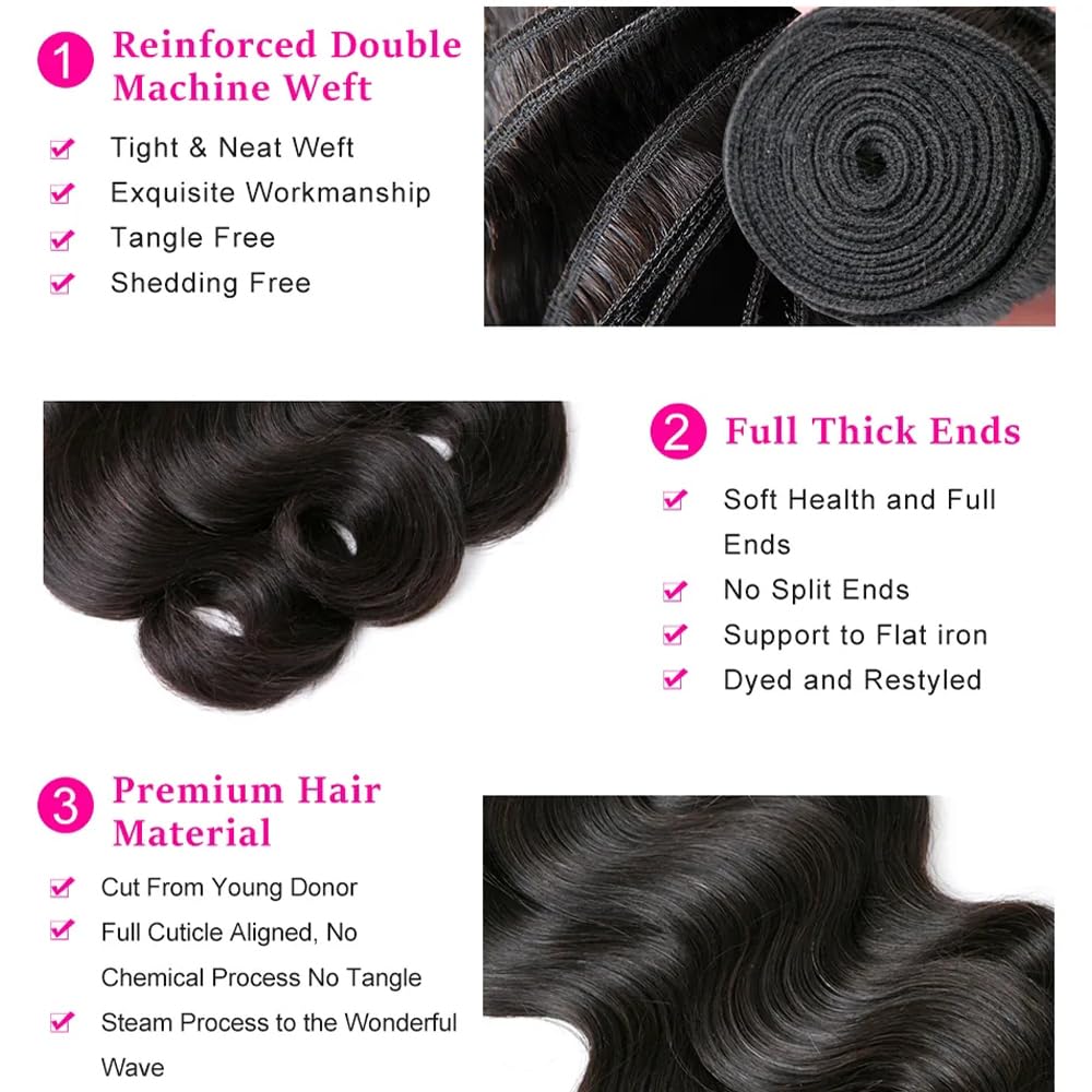 Paquetes de cabello humano ondulado de 22, 24, 26 pulgadas, 3 paquetes de cabello humano ondulado, paquetes de cabello humano virgen brasileño 100%