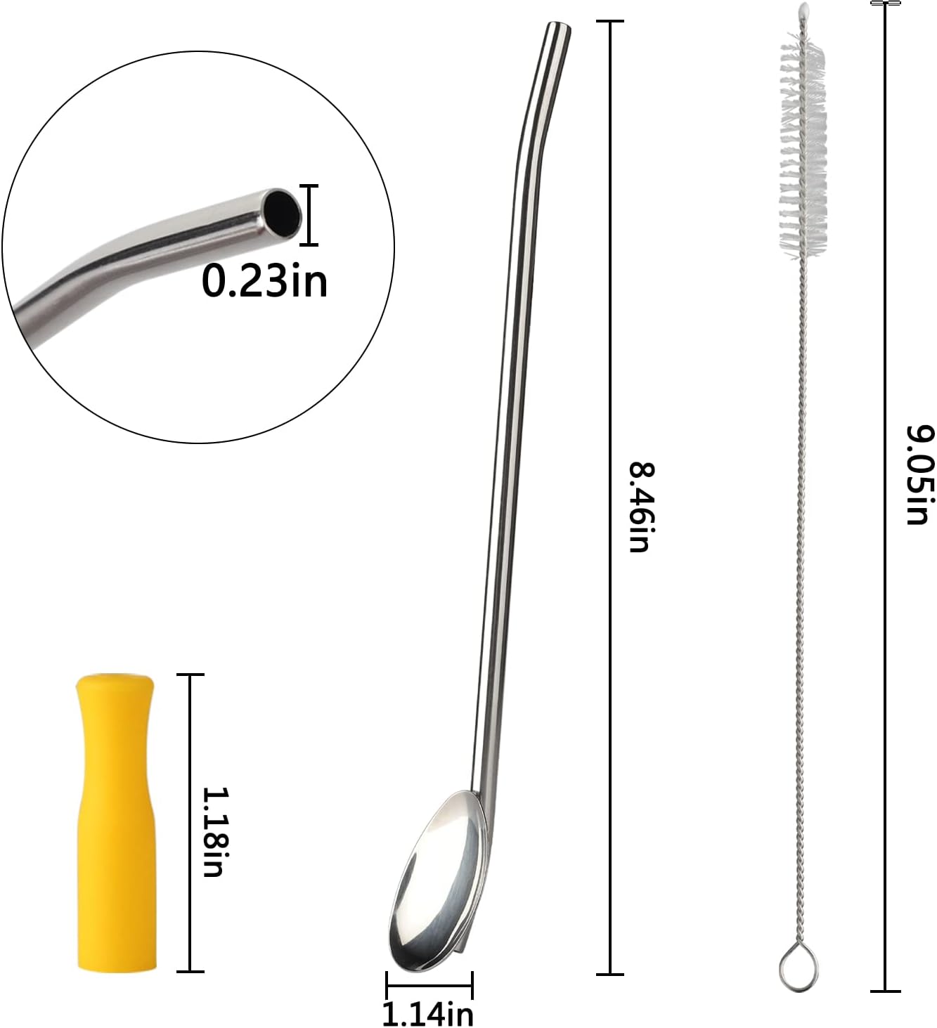 Cucharas largas de acero inoxidable para té, cucharas de pajita, mango con pajita para mezclar, revolver, beber