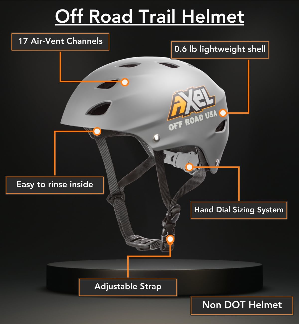 Casco de sendero  Casco súper ligero y ajustable para todoterreno y rastreadores de rocas en un Jeep, UTV, SXS, Buggy (L, gris carbón mate)