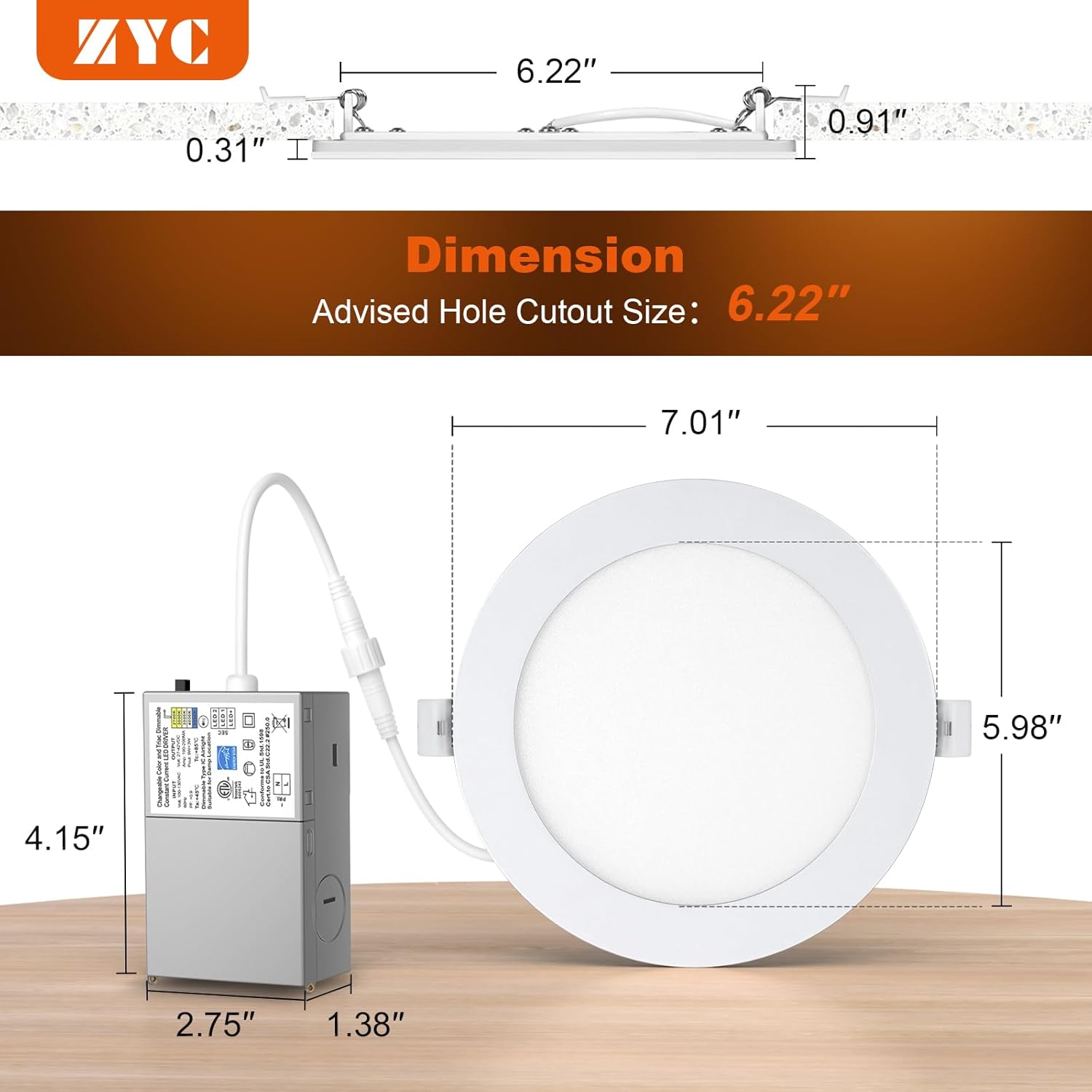 Canless – Iluminación LED empotrable de 6 pulgadas, paquete de 6 luces empotrables ultrafinas de 5CCT con modo de luz nocturna, 12 W, 1100 lúmenes,