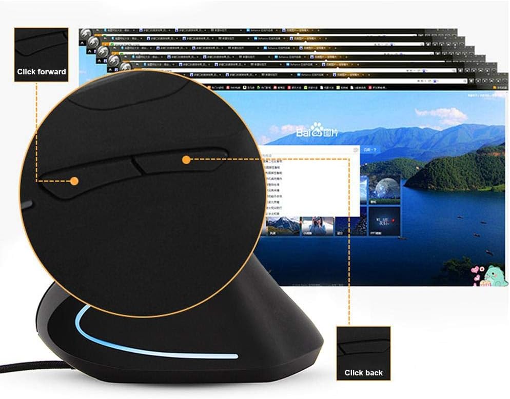 Sanpyl Ratón óptico vertical 6D, diseño ergonómico, 800120020003200 DPI USB LED ajustable, ratones para juegos con cable, para Windows