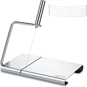 Cortadoras de queso ajustables de acero inoxidable para bloque de queso con 6 cables de repuesto, alambre de corte de queso de mano multiusos, Cortadoras de queso ajustables de acero inoxidable para bloque de queso con 6 cables de repuesto, alambre de corte de queso de mano multiusos,