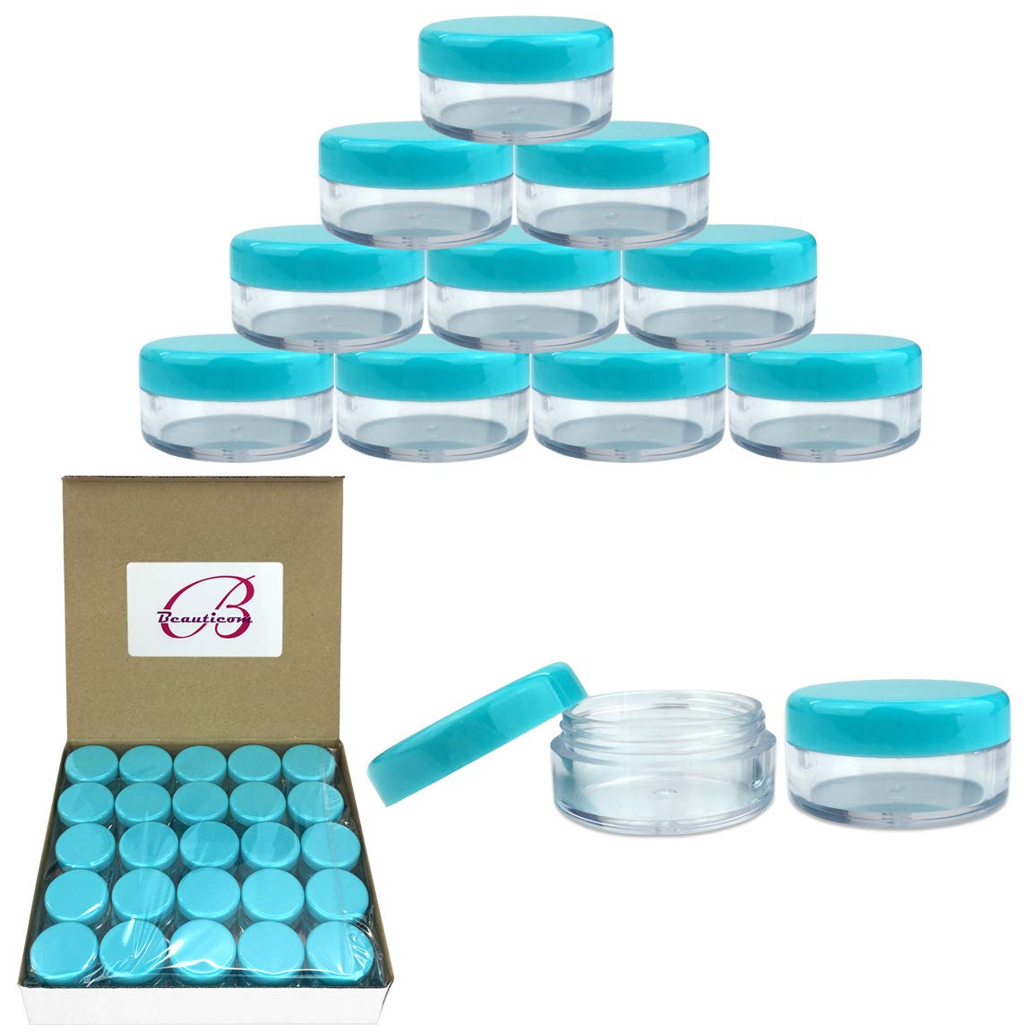 50 tarros redondos de acrílico vacíos de 5 gramos (0.17 oz)  Contenedores de plástico sin BPA para cosméticos, loción, crema, maquillaje, cuentas,