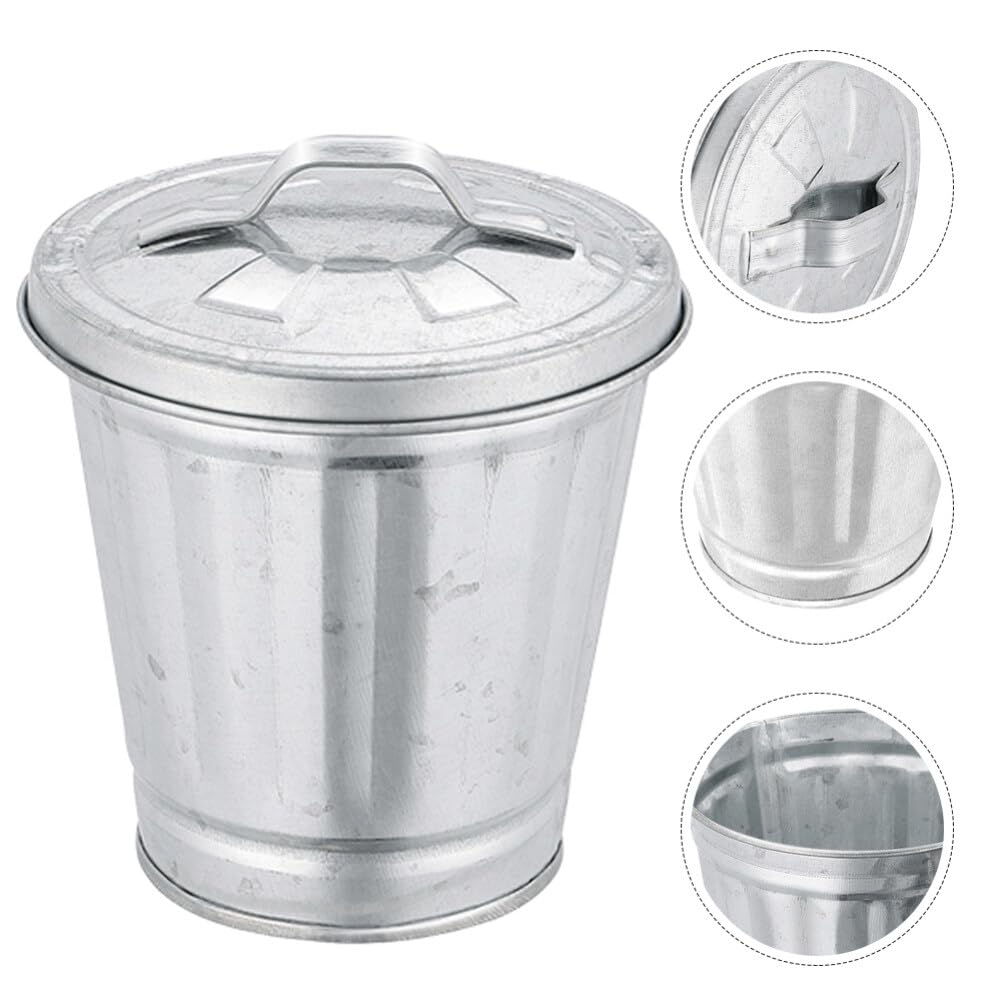 Alipis 4 cubos de basura galvanizados con tapa, mini papelera de encimera, pequeños cubos de metal, cubo de basura, maceta, soporte para bolígrafo