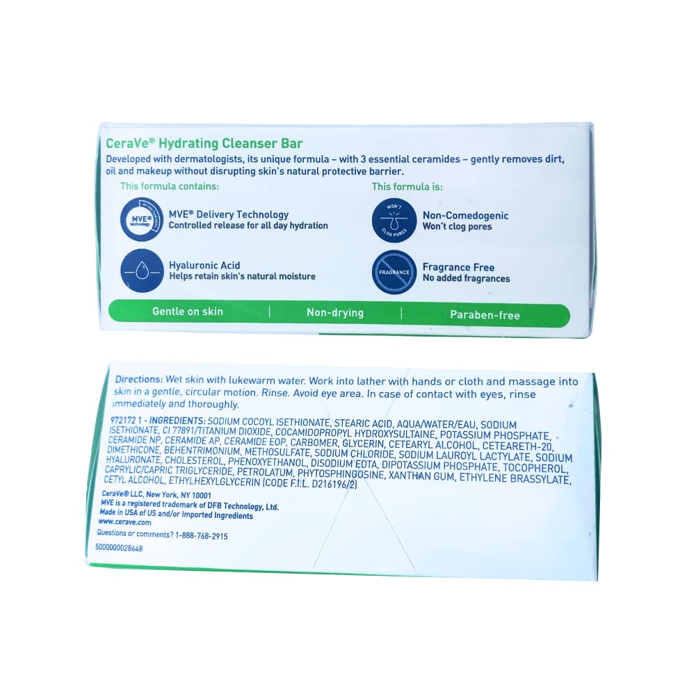 CeraVe SA – Barra limpiadora y barra limpiadora hidratante con jabón desechable florecible con 3 ceramidas esenciales, cuentas de jojoba y ácido