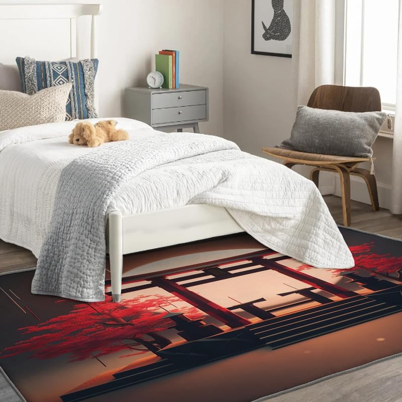 Alfombras lavables para entrada, sala de estar, dormitorio, alfombra japonesa Torii y decoración del hogar, alfombra de estilo asiático de 2 x 3,