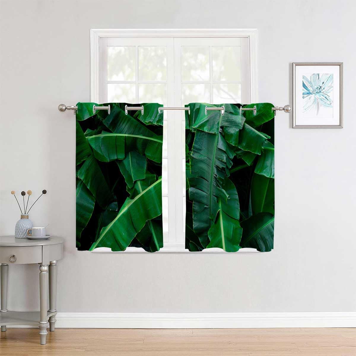 YANFENQI Cortinas para Habitacion Green Plant Leaf Blackout Door Curtain Acoustic Blanket 63Inch Width by 63Inch Length,2 Panels