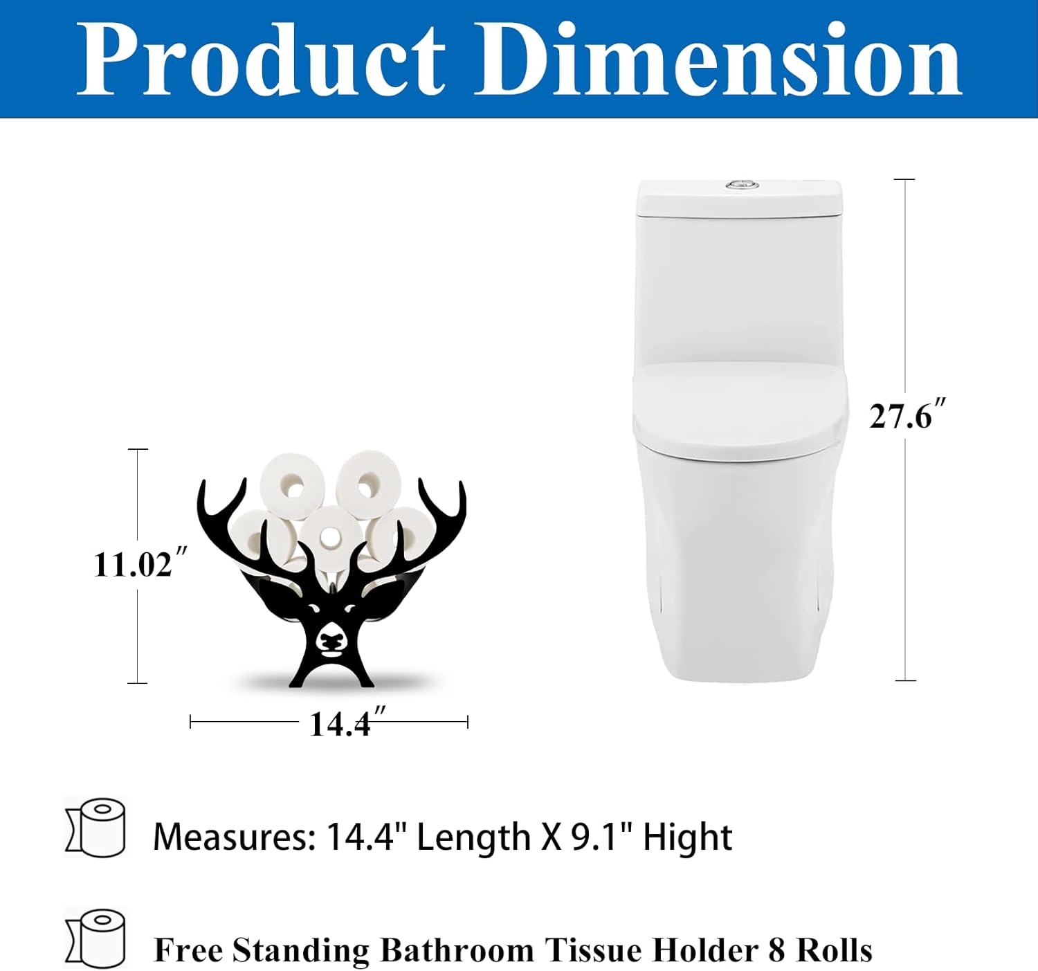 Antler – Soporte para rollo de papel higiénico de animales, soporte de metal negro para 8 rollos, estante de almacenamiento de rollos de papel,