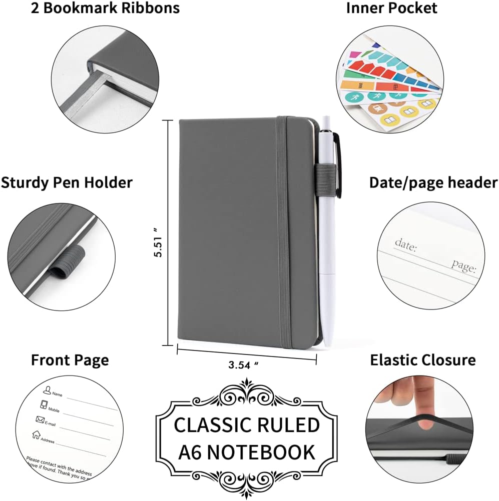 feela Paquete de 15 cuadernos pequeños de bolsillo a granel, mini bloc de notas lindos de tapa dura con rayas universitarias con soporte para