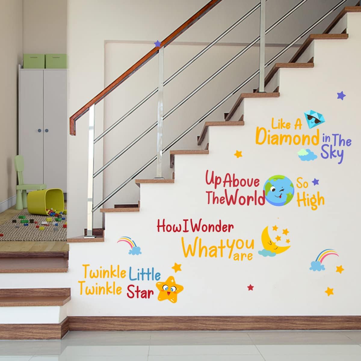 DEKOSH Juego de calcomanías de pared para habitación de bebé con centelleante y centelleante Little Star Rhyme, calcomanías de pared para niños para