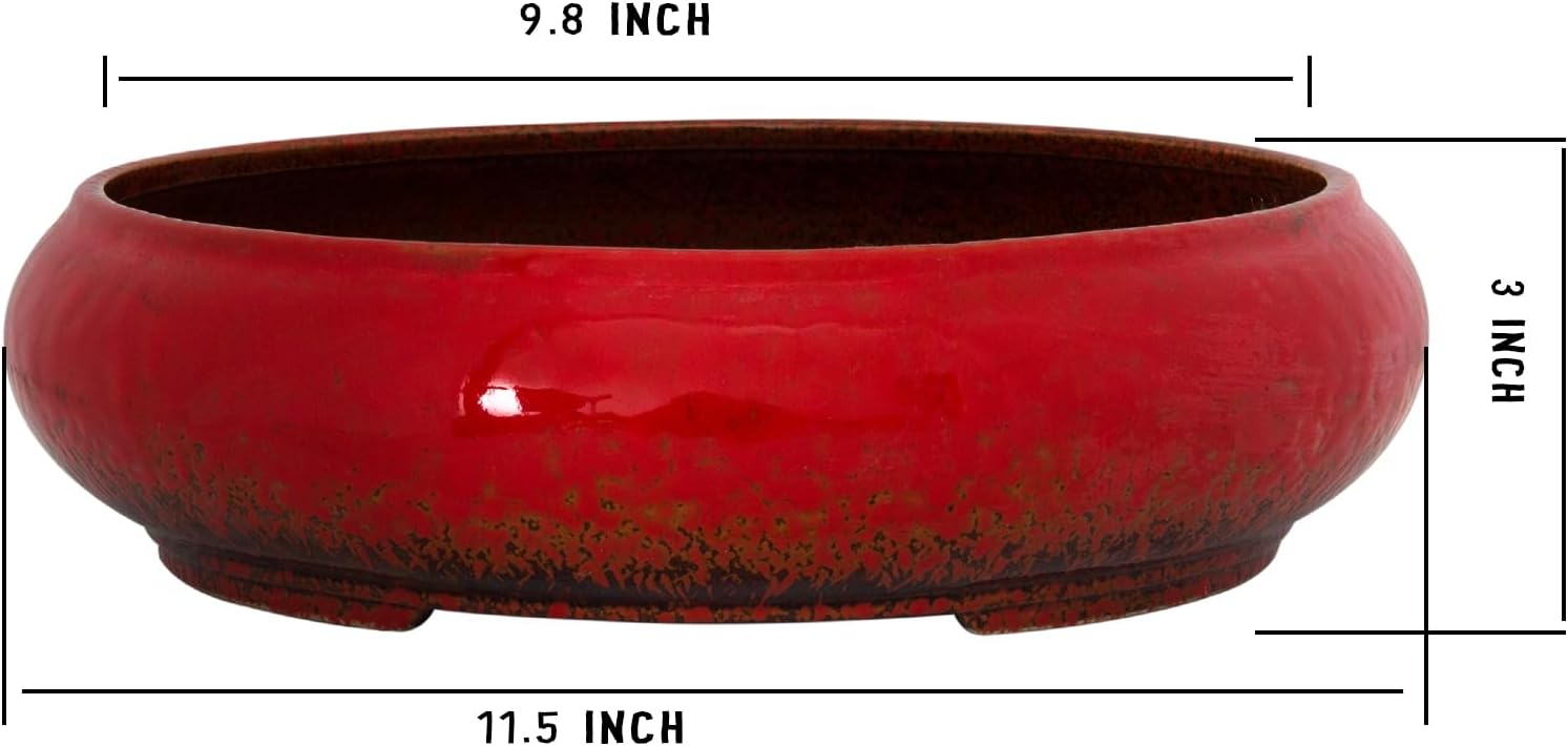 ARTKETTY Macetas para suculentas, macetas de cerámica para bonsái de 11.5 pulgadas con drenaje, macetas grandes y poco profundas para plantas de
