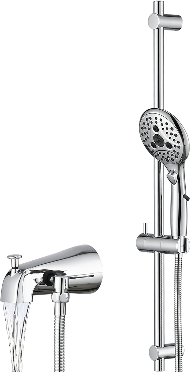 PROOX Boquilla desviadora de metal, 6 ajustes de ducha de mano con interruptor de pausa de encendidoapagado, barra deslizante ajustable, cromado