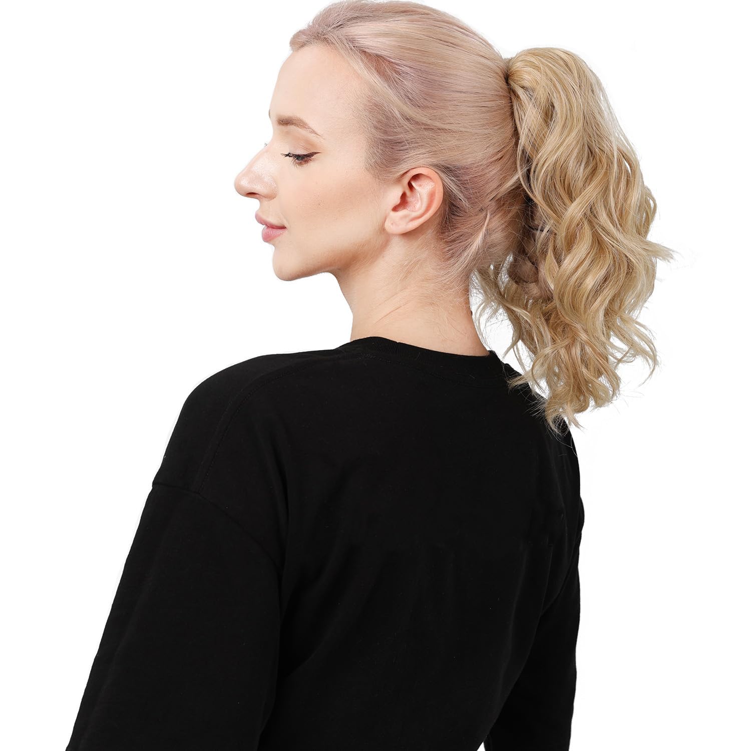 Colas de caballo gruesas y rizadas, extensión de cola de caballo ondulada sintética, extensiones de cabello con clip de cola de caballo mediana de