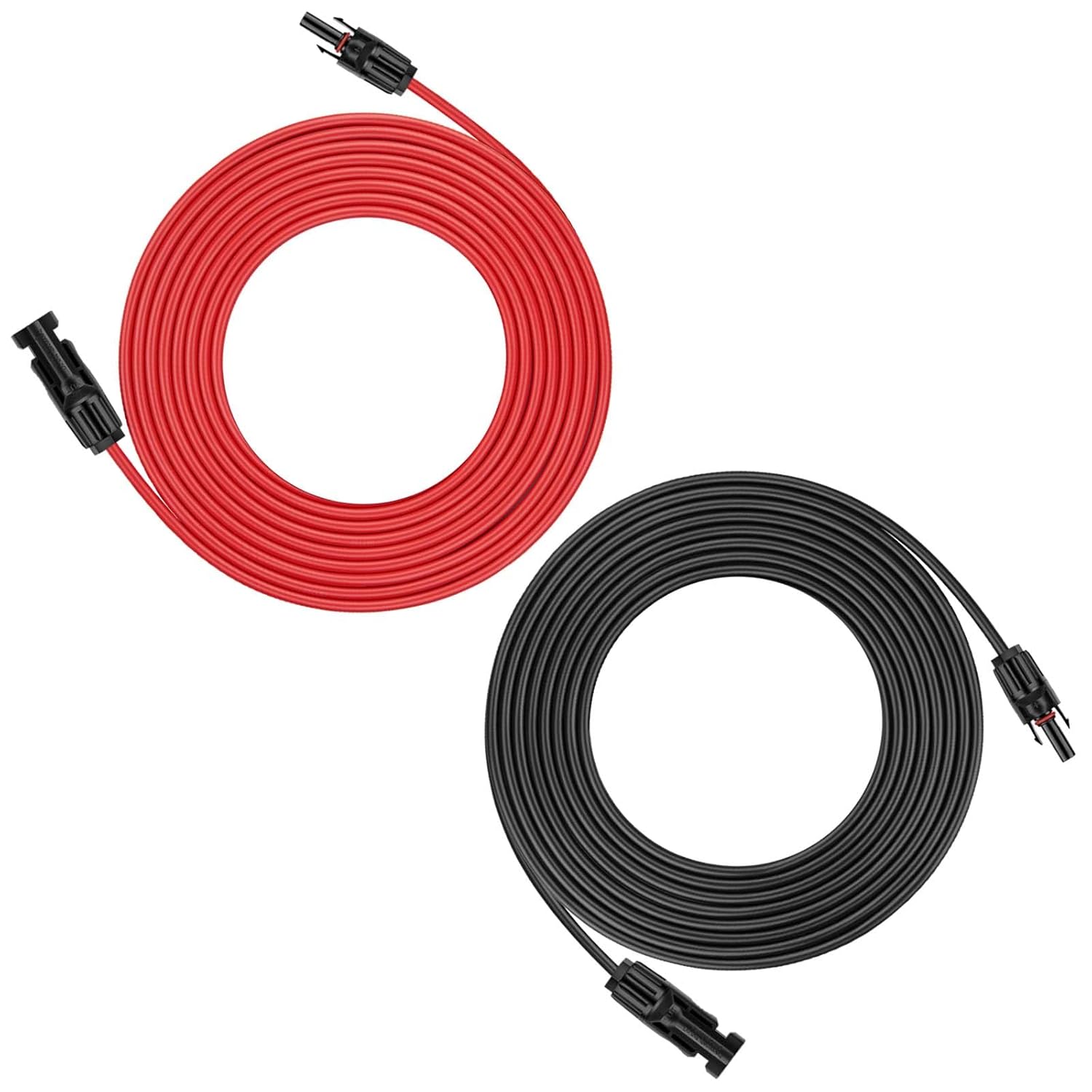 iGreely 1 par de cable de extensión de panel solar de 20 pies negro + 20 pies rojo 10 AWG (6 mm) con conectores hembra y macho