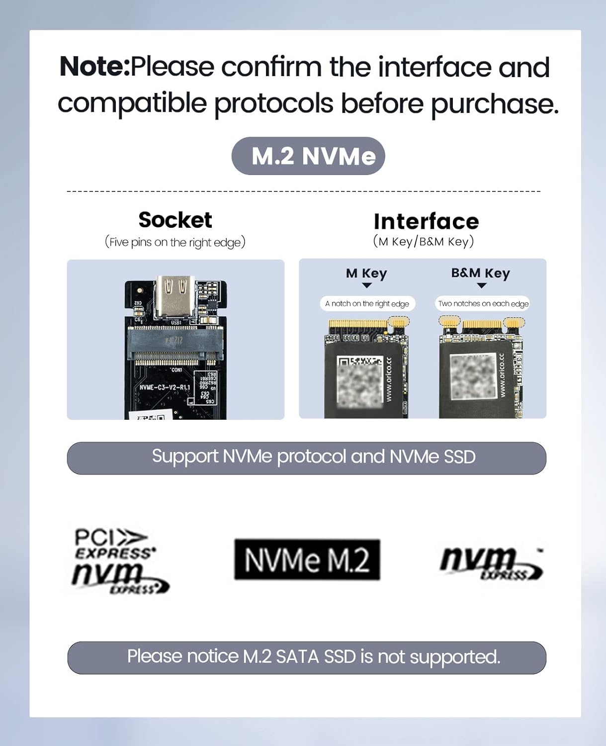 ORICO Carcasa SSD M.2 NVMe mejorada 40Gbps PCIe3.0x4 Adaptador USB C, aluminio NVMe PCIe 2280 M-Key(B+M) Carcasa de unidad de estado sólido externa,