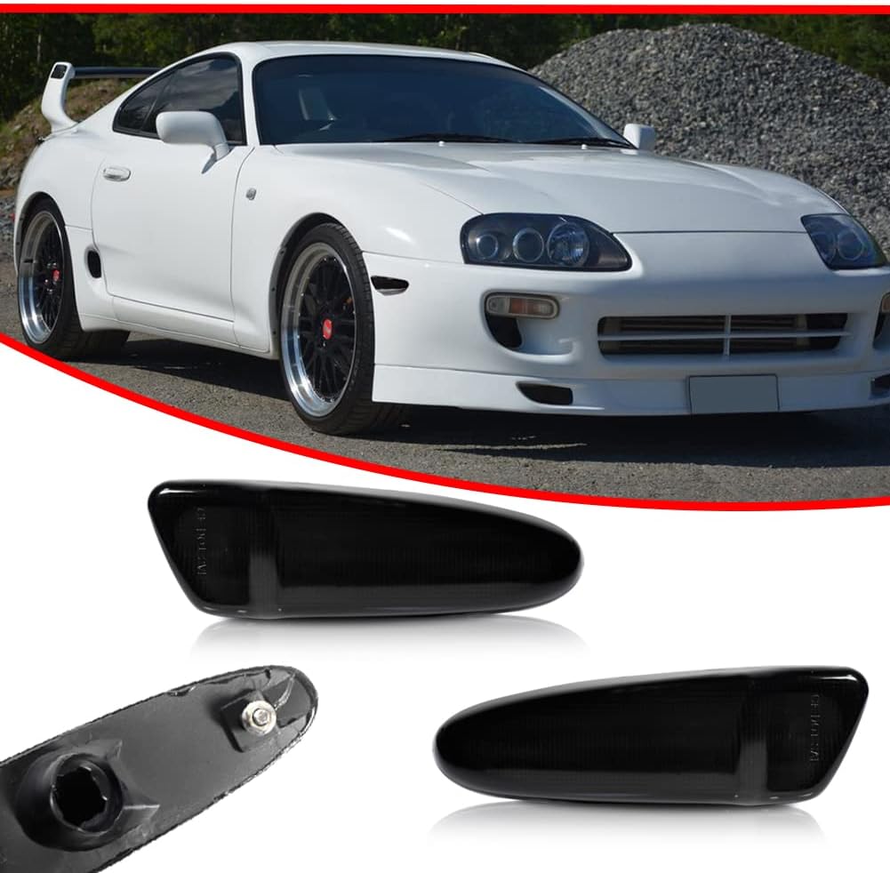Lente ahumada, luz de marcador lateral frontal, carcasa de la lámpara de guardabarros compatible con Toyota SUPRA MK.4 1997 1998 y Toyota Celica