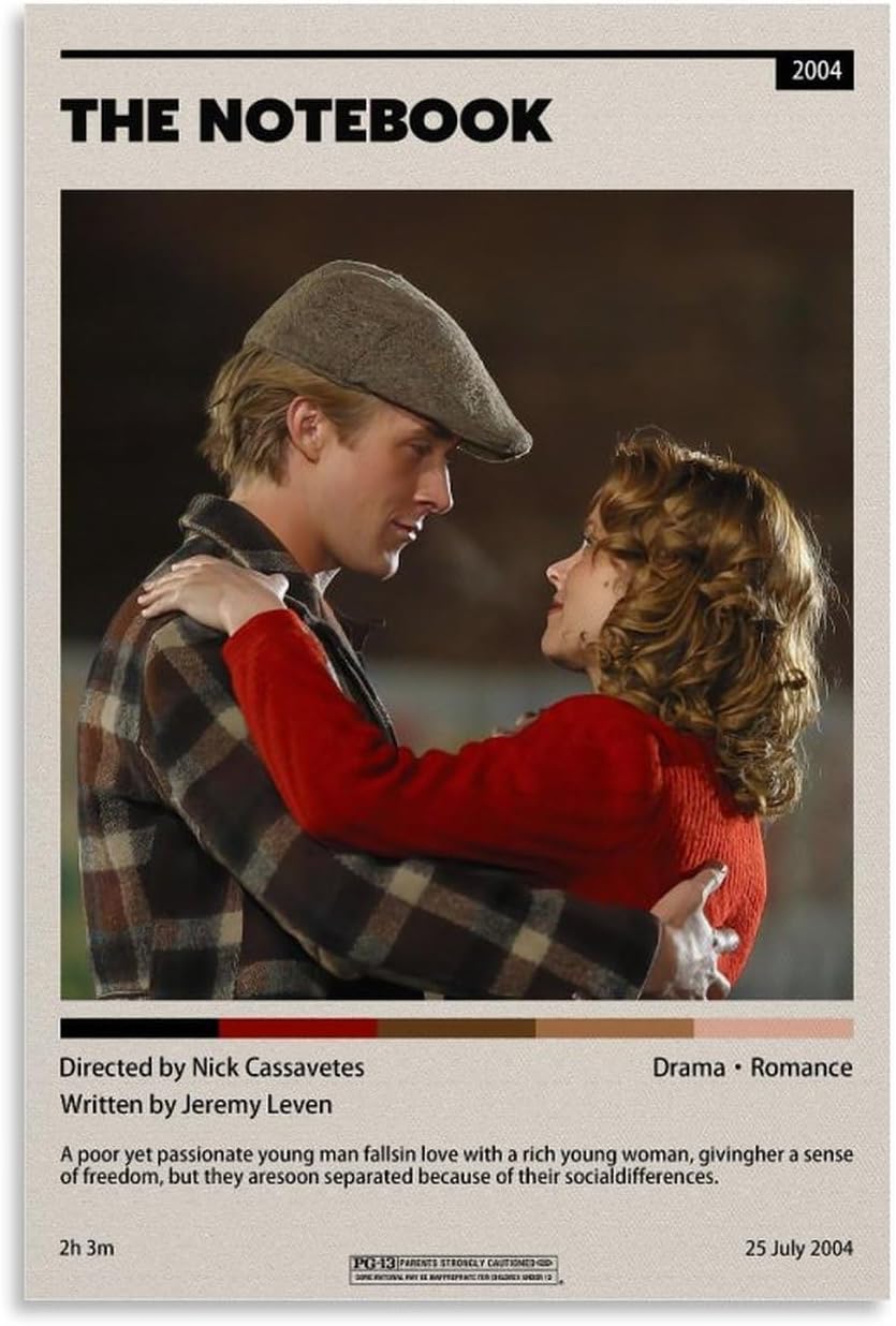 Póster de la película The Notebook, póster artístico y arte de pared, póster moderno para decoración de dormitorio familiar, 12 x 18 pulgadas (11.8