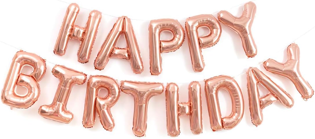 Cartel de globos de feliz cumpleaños de oro rosa de 16 pulgadas, letras de aluminio globo de feliz cumpleaños para decoraciones de cumpleaños,