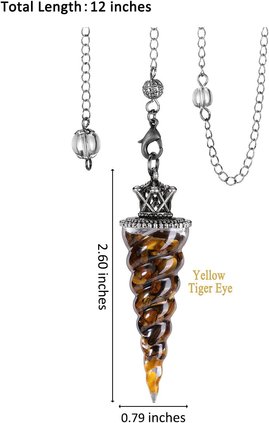 PESOENTH Péndulo de ojo de tigre para radiestesia de cristal de adivinación con piedra preciosa roscada cristales curativos colgante de punto de