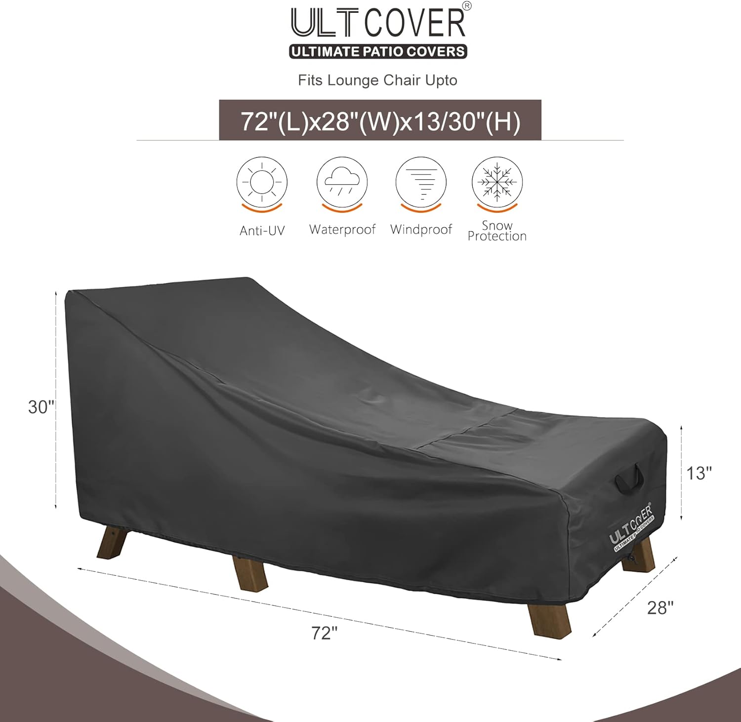 ULTCOVER Funda impermeable para silla de patio, resistente al aire libre, paquete de 2 unidades, 72 pulgadas de largo x 28 pulgadas de ancho x 30